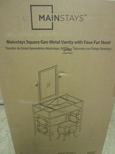 lot 828 image: MAINSTAYS SQUARE GEO METAL VANITY WITH FAUX FUR STOOL - NEW