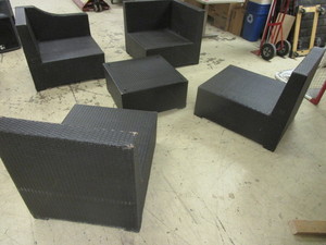 lot 834 image: RATTAN PATIO SET, CHAIRS, COCKTAIL TABLE