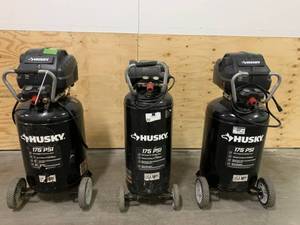 Lot of 3 Husky Air Compressors - 2 C303H (30 Gallon) and 1 C201H (20 Gallon)