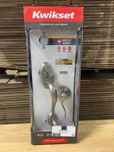 KWIKSET Shelburne Satin Nickel Single Cylinder Door Handleset with Tustin Door Lever Featuring SmartKey Security