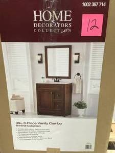 lot 12 image: Home Decorators Brinkhill 30 in. W x 34 in. H x 21 in. D Bathroom Vanity Combo in Butterscotch Finish never used