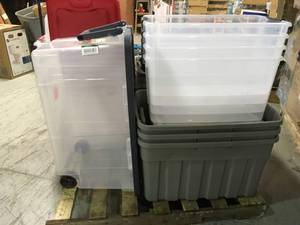 lot 40 image: Pallet with assorted storage bins - some have minor damage and no covers see pictures