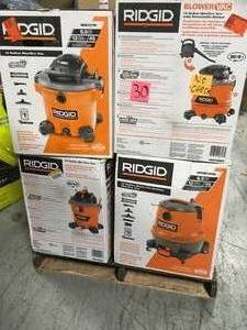 lot 30 image: Pallet with assorted Ridgid WetDry Vacuums - Warehouse clean out sale- items have not been tested customer returns some missing pieces review pictures