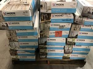 lot 7 image: Pallet of assorted Moen Faucets and Shower heads for parts and repair