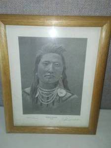 lot 116 image: Numbered Pencil Sketch Many Coups  Crow Indian Chief