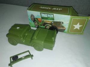 lot 143 image: Avon Army Jeep in box windshield clips on bottle.