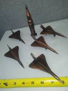 lot 164 image: 5 planes & Rocket metal brass colored pencil sharpener.