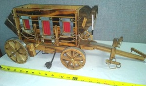 lot 201 image: Wood Stagecoach Lamp.