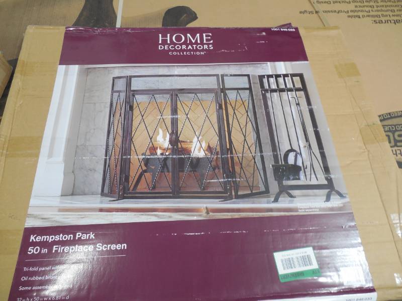 lot 99 image: Kempston Park Oil Rubbed Bronze 3-Panel 50 in. Fireplace Screen with Doors