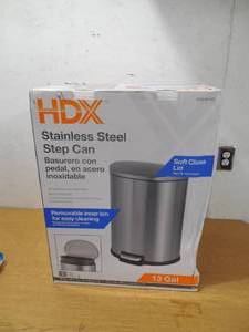 lot 18 image: HDX 13 Gal. Stainless Steel Step-On Trash Can