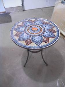lot 79 image: 28 in. Metal and Glass Mosaic Patio Bistro Table