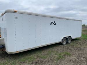 lot 3 image: Featherlite 28 Foot Enclosed Trailer w Shelving, Air Compressor, Tool Box & More