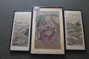 lot 419 image: 3 piece oriental silkscreen