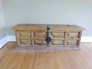 Handcarved Wooden Blanket Chest with Iron Hardware