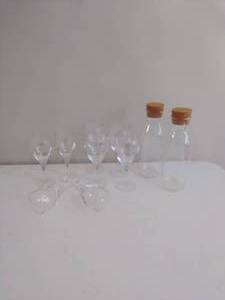 8 Wine Glasses and 2 Decanters