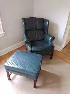 Leather Wingback Chair with Ottoman