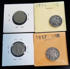 4 US NICKELS 1934 1935 1937 BUFFALO 1912 LIBERTY