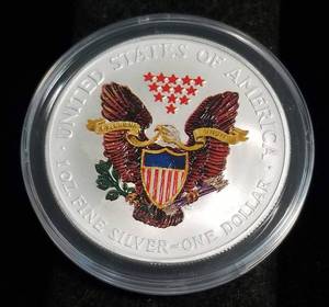 2002 AMERICAN SILVER EAGLE 1 TROY OZ. .999 FINE SILVER IN AIRTITE COLOR ENHANCED