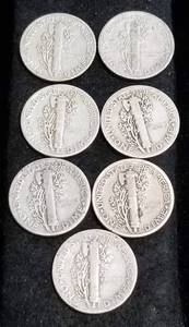 GROUP OF 7 MERCURY DIMES