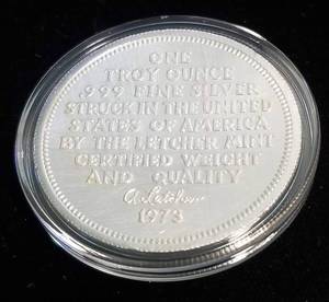 1 TROY OZ. .999 FINE SILVER 1974 LETCHER MINT IN AIRTITE
