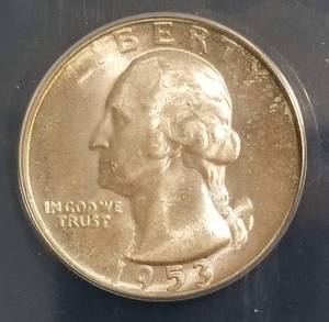 1953-S WASHINGTON QUARTER MS65 ANACS