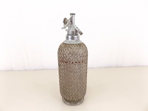 lot 16 image: Vintage Wire Mesh Covered Glass Seltzer Bottle