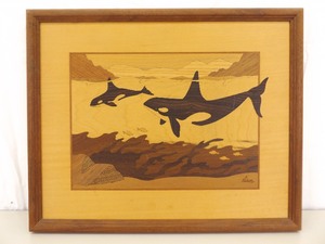lot 73 image: VERY Well Done Jeff Nelson Wood Inlay Orca Art