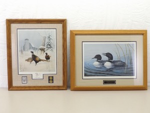 lot 74 image: 2 Signed and Numbered Wood Framed Loon and Pheasant Stamp Prints