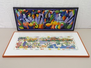 lot 75 image: 2 Framed Colorful Acrylic Ethnic Painting and Animal Print