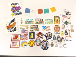 lot 91 image: Lot of Vintage Patches, Keychains, Stickers, Iron Ons, etc.