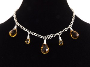lot 56 image: .925 Sterling Silver Faceted Citrine Crystal Dangle Formal Necklace