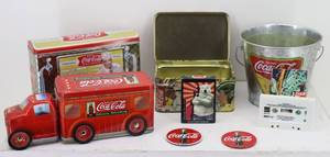 Coke Tins, Pail, Cards & Cassette Tape