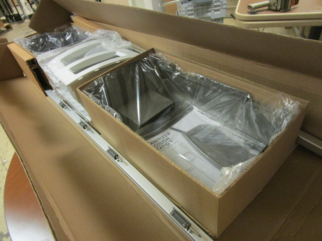 lot 266 image: ECOLAB COUGH STATION WITH HAND SANITIZER DISPENSER,  AND MASK, GLOVE COMPARTMENTS-NEW