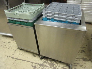 lot 214 image: STAINLESS STEEL MOBILE TRAY DISPENSERS, FOR COFFEE CUPS OR GLASSES