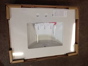 HOME DECORATORS COLLECTION 31 in. W x 22 in. D Engineered Marble Vanity Top in Snowstorm with White Single Trough Sink (NOT USED)