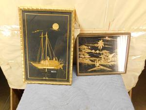 lot 119 image: 2 Vintage Oriental Bamboo Art Pictures