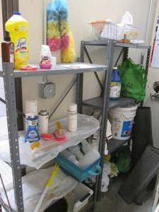 lot 81 image: (2) Metal Shelves With Cleaning Sup...