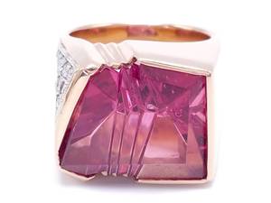 lot 2 image: Mens Custom Made Raspberry Tourmaline and Diamond Estate Ring in Heavy 14k Gold - $18,000 Retail