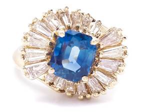 lot 7 image: 2.50 Carat Natural Blue Sapphire and Diamond Estate Ring in 14k Yellow Gold - $16,500