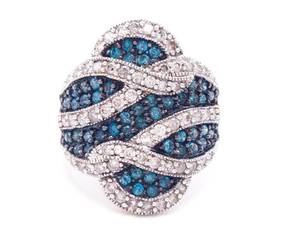 lot 12 image: 2 Carats of Stunning Vivid Blue and White Diamond Estate Ring in 14k Yellow Gold - $5000