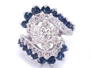 lot 15 image: 1 12 Carat Diamond and Sapphire Cluster Estate Ring in 14k White Gold - $4999