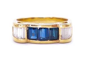lot 16 image: Modern Natural Sapphire and Diamond Estate Ring in Heavy 18k Yellow Gold - $4650