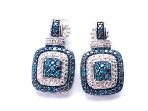 lot 25A image: Beautiful David Yurman Style Blue and White Diamond Estate Earrings - $1800
