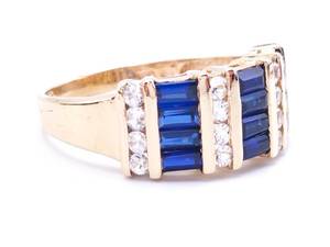 lot 27 image: Cartier Styled Blue & White Estate Ring in 14k Yellow Gold