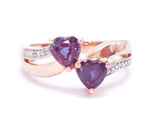 lot 29 image: Beautiful Color Changing Heart-Shaped Alexandrite and Diamond Ring in 14k Yellow Gold