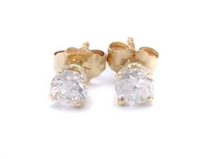lot 36A image: Diamond Stud Estate Earrings in 14k Yellow Gold