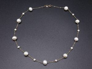 lot 17A image: High-Quality Tiffany Styled Pearls-by-the-Yard Lustrous Graduated Pearl Estate Necklace in 14k Yellow Gold - $1899