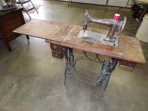 Antique Standard Pedal Pump Sewing Machine with drawer and Contents