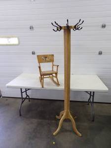 Vintage Childrens Rocking Chair and Coat Rack