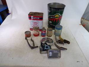 Lot of Tins Cans and Auto Accessories